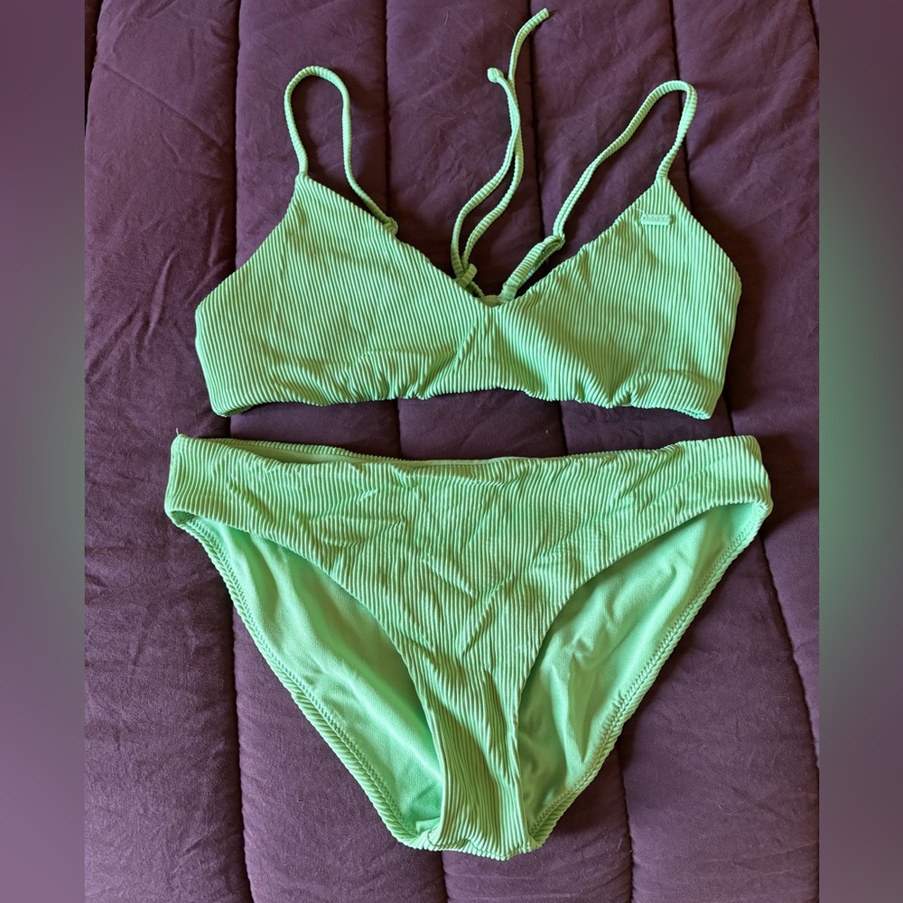 Roxy Green Ribbed Bikini Set